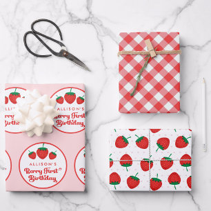 Hoja De Papel De Regalo Fresa primer cumpleaños Fiesta Berry primero