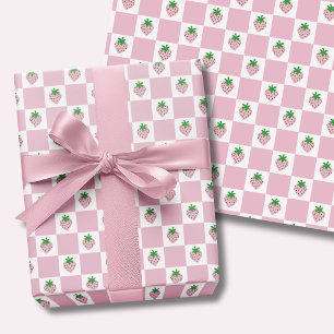 Hoja De Papel De Regalo Fresa Rosa Cuadros de Verano