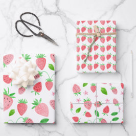 Hoja De Papel De Regalo Fresa verde agua acuarela Cumpleaños