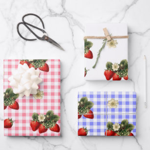 Hoja De Papel De Regalo Fresa y gingham lindo chapa de regalo