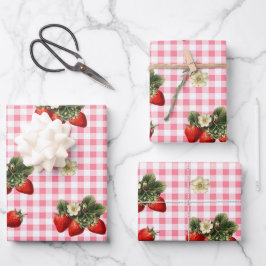 Hoja De Papel De Regalo Fresa y gingham roja sábanas de regalo adorables
