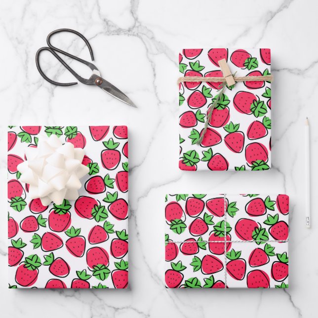 Hoja De Papel De Regalo Fresas (Anverso)