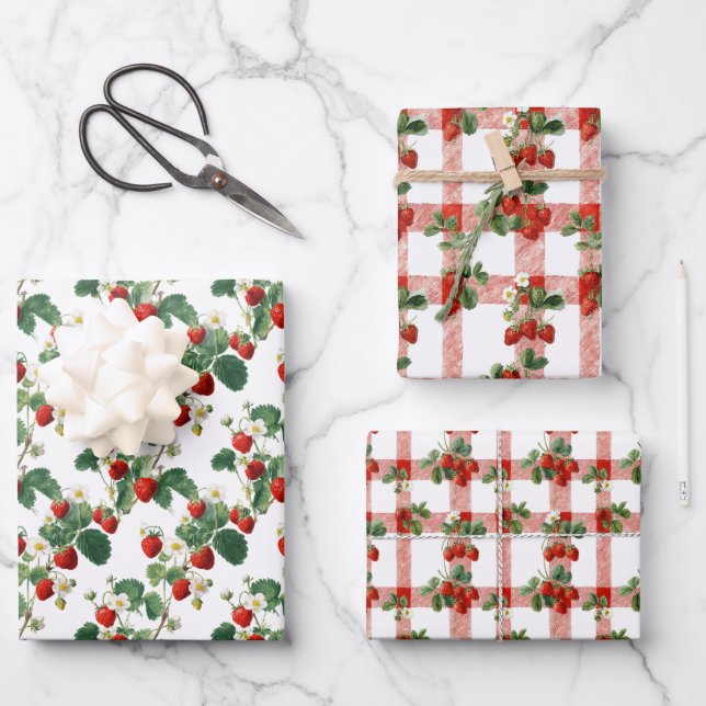 Hoja De Papel De Regalo Fresas acuarela (Anverso)