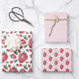 Hoja De Papel De Regalo Fresas acuarela pintada a mano en Rubor