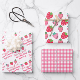 Hoja De Papel De Regalo Fresas Berry Primer Partido de Cumpleaños Rosa | R