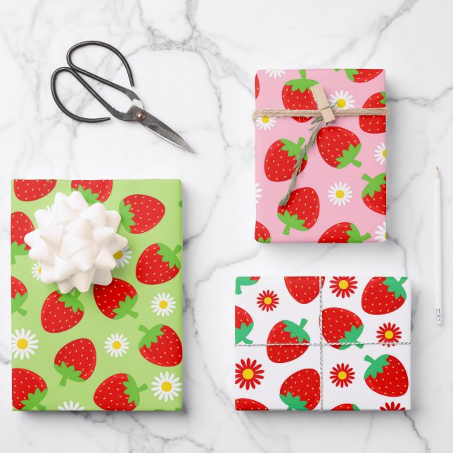 Hoja De Papel De Regalo Fresas mixtas de verano (Anverso)