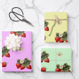 Hoja De Papel De Regalo Fresas ricas ricas pasteles verdes amarillos rosad
