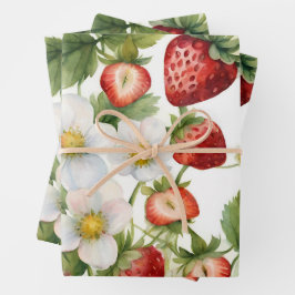 Hoja De Papel De Regalo Fresas y flores de fresa