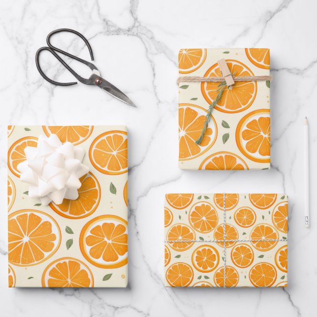 Hoja De Papel De Regalo Fresh Orange Slice Pattern – Bright Citrus Fruit  (Anverso)