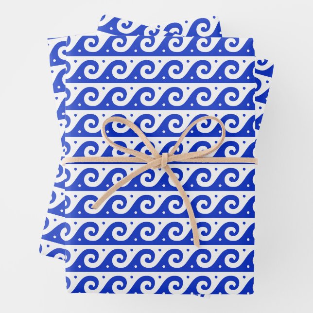 Hoja De Papel De Regalo Fret griego, patrón de onda mediterránea, azul (In situ)