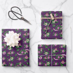 Hoja De Papel De Regalo Frida Kahlo Patrón de ramo floral púrpura