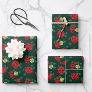Hoja De Papel De Regalo Frida Kahlo Patrón de Rosa Roja y Dorada