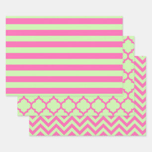 Hoja De Papel De Regalo Frisas de Chevron Marroquí DIY Colores Apio Rosa