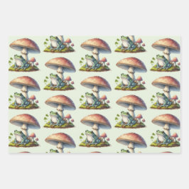 Hoja De Papel De Regalo Frog Under a Mushroom Cute Nature Pattern