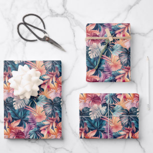 Hoja De Papel De Regalo Frondas de palmeras tropicales coloridas