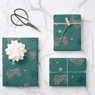 Hoja De Papel De Regalo Frosty el patrón de copos de nieve verde