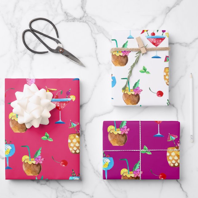 Hoja De Papel De Regalo Fruity Tropical Bebidas Wraping Paper Set (Anverso)
