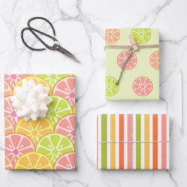 HOJA DE PAPEL DE REGALO FRUTA AMARILLA NARANJA VERDE ROSA Y HERRAMIENTAS
