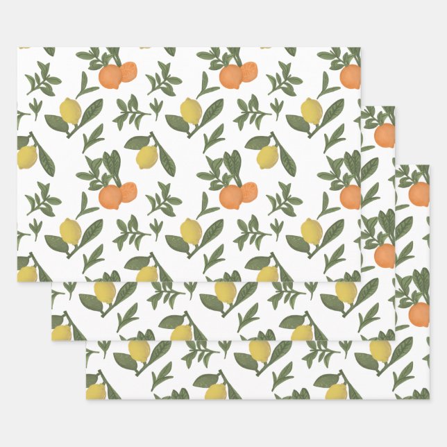 Hoja De Papel De Regalo Fruta de cítricos Yuzu y oliage Naranja (Set)