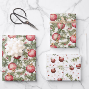 Hoja De Papel De Regalo Fruta Roja Granada Navidad