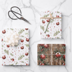 Hoja De Papel De Regalo Fruta Roja Granada Navidad