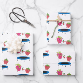 Hoja De Papel De Regalo Fruta Saltando Sobre Trampoline