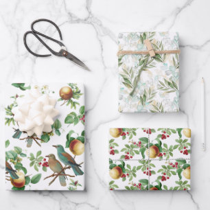 Hoja De Papel De Regalo Frutas, bayas, aves y variedad de follaje