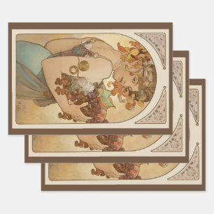 Hoja De Papel De Regalo Frutas de Alphonse Mucha, Arte Nouveau Vintage