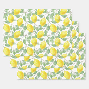 Hoja De Papel De Regalo Frutas de limón vintage personalizadas dejan flor