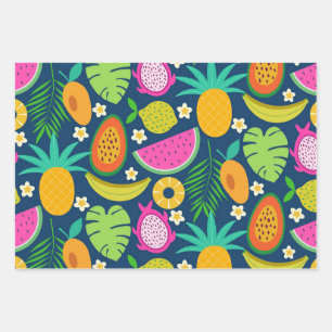 Hoja De Papel De Regalo Frutas tropicales de piña plátano sandía 