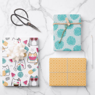 Hoja De Papel De Regalo Frutas tropicales del gato de verano