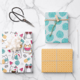 Hoja De Papel De Regalo Frutas tropicales del gato de verano