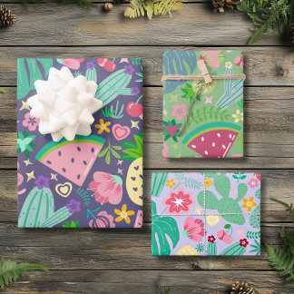 Hoja De Papel De Regalo Frutas y Floración Botánica Dulce del Desierto de