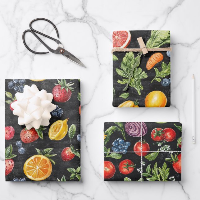 Hoja De Papel De Regalo Frutas y verduras Chalk Dibujar regalo de alimento (Anverso)