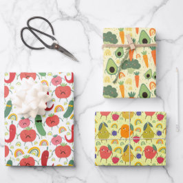 Hoja De Papel De Regalo frutas y verduras frescas de granja en mosaico