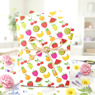 Hoja De Papel De Regalo Frutos Patrón de alimentos colorido Fresa sandía