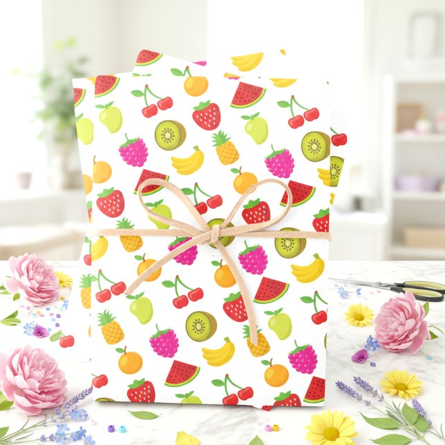 Hoja De Papel De Regalo Frutos Patrón de alimentos colorido Fresa sandía (Subido por el creador)