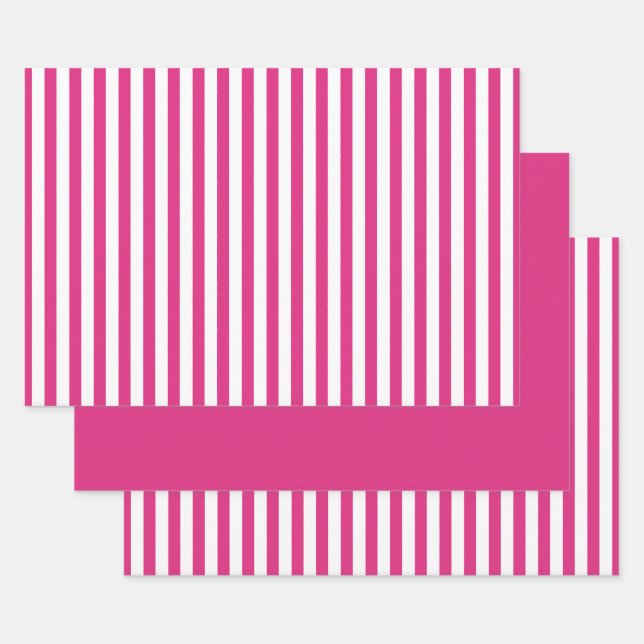 Hoja De Papel De Regalo Fuchsia White Simple Stripes Pattern Geométrico (Set)