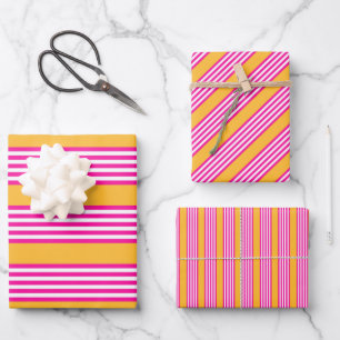 Hoja De Papel De Regalo Fuchsia y amarillo cinco rayas