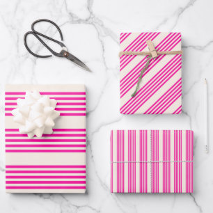 Hoja De Papel De Regalo Fuchsia y beige cinco rayas