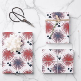 Hoja De Papel De Regalo Fuegos Artificiales Estrellas Patrióticas Blanco A