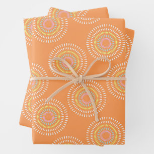 Hoja De Papel De Regalo Fuegos artificiales japoneses naranja