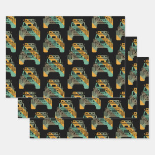 Hoja De Papel De Regalo Fuera de carretera estilo retro 4x4 Vehículo Trasl