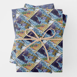 Hoja De Papel De Regalo Full Moon Over Reindeer With Sleigh