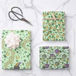 Hoja De Papel De Regalo Fun Artsy Irlandés Shamrock Rainbow Leprechaun Gre