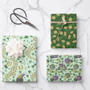 Hoja De Papel De Regalo Fun Artsy Irlandés Shamrock Rainbow Leprechaun Gre