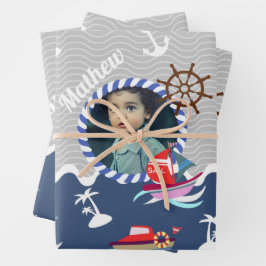 Hoja De Papel De Regalo Fun Bots Foto Gray Blue