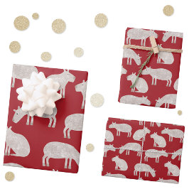 Hoja De Papel De Regalo Fun Capybara Navidades rojos