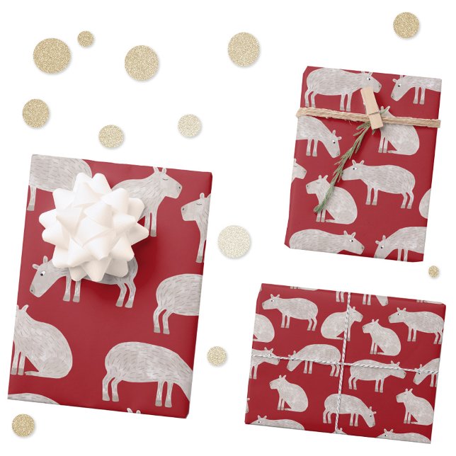 Hoja De Papel De Regalo Fun Capybara Navidades rojos (Fun capybara red pattern Christmas gift wrap for the winter holidays.)