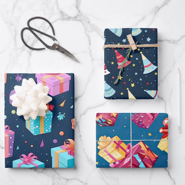 Hoja De Papel De Regalo Fun Celebración Tema del cumpleaños (Anverso)